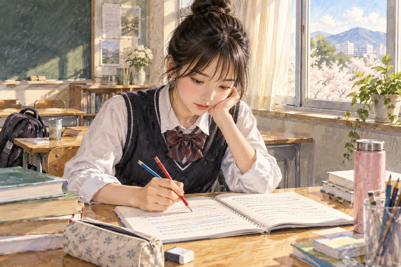 영작을 수정하는 학생