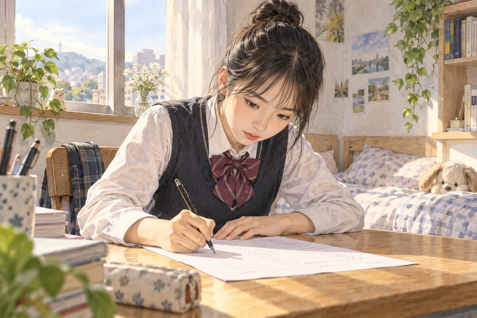 노트 없이 재시험하는 학생