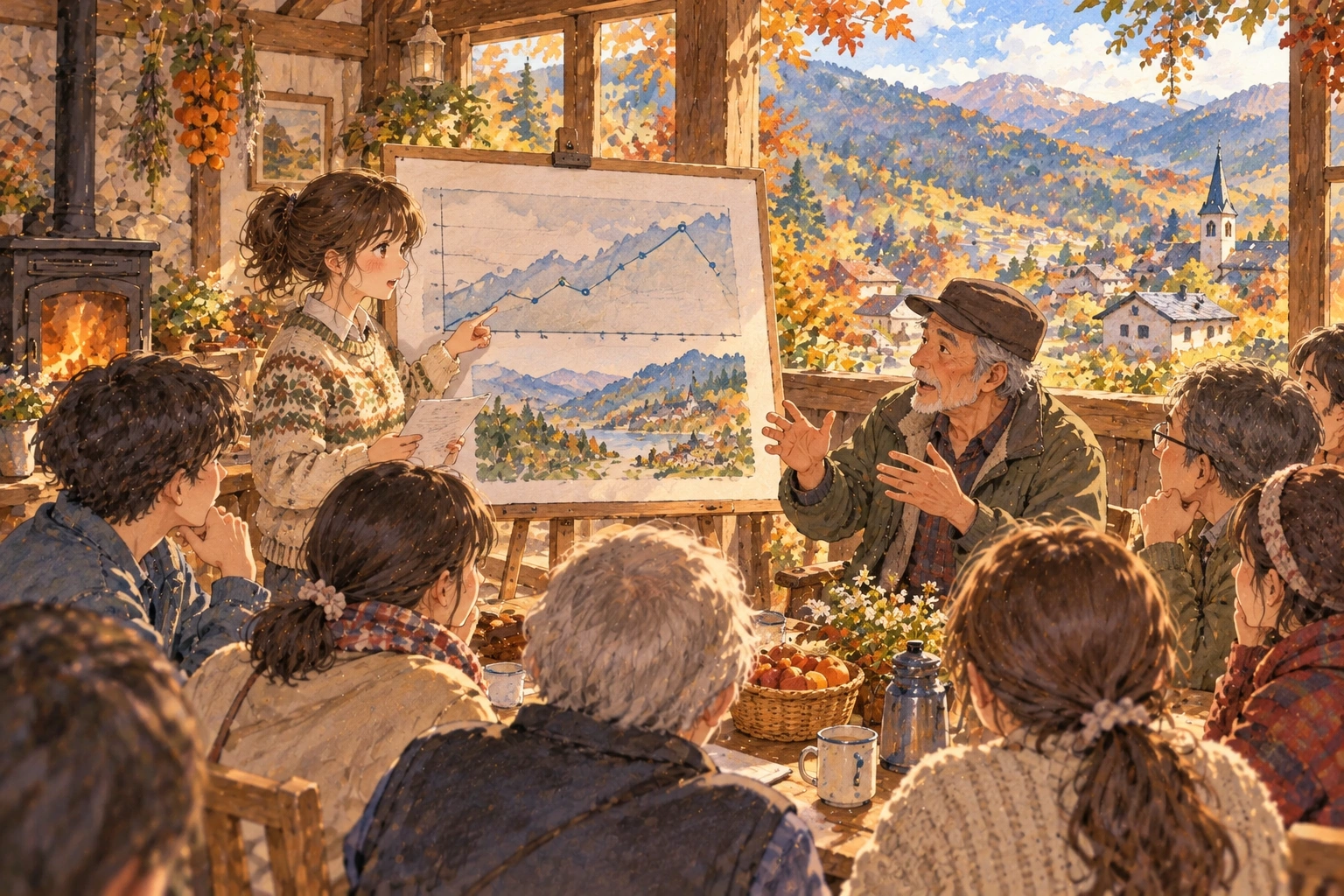 산마을에서 한 증언과 지역 자료를 비교하는 학생들