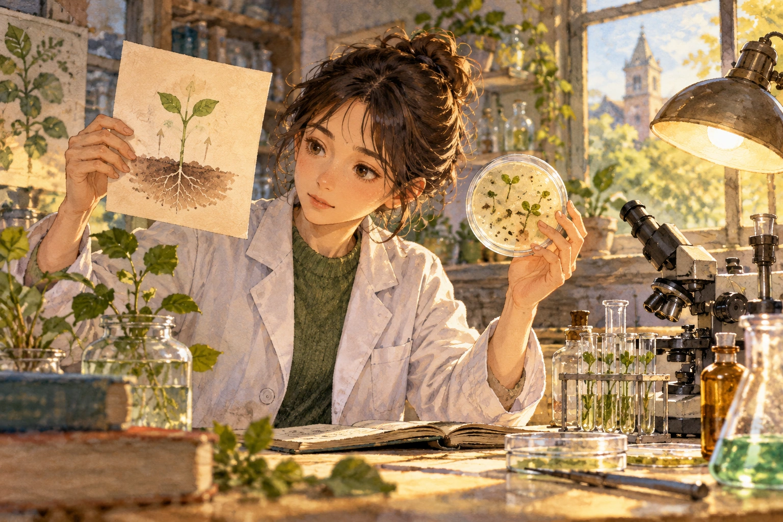 a scientist comparing an imagined result with an observed result in a laboratory