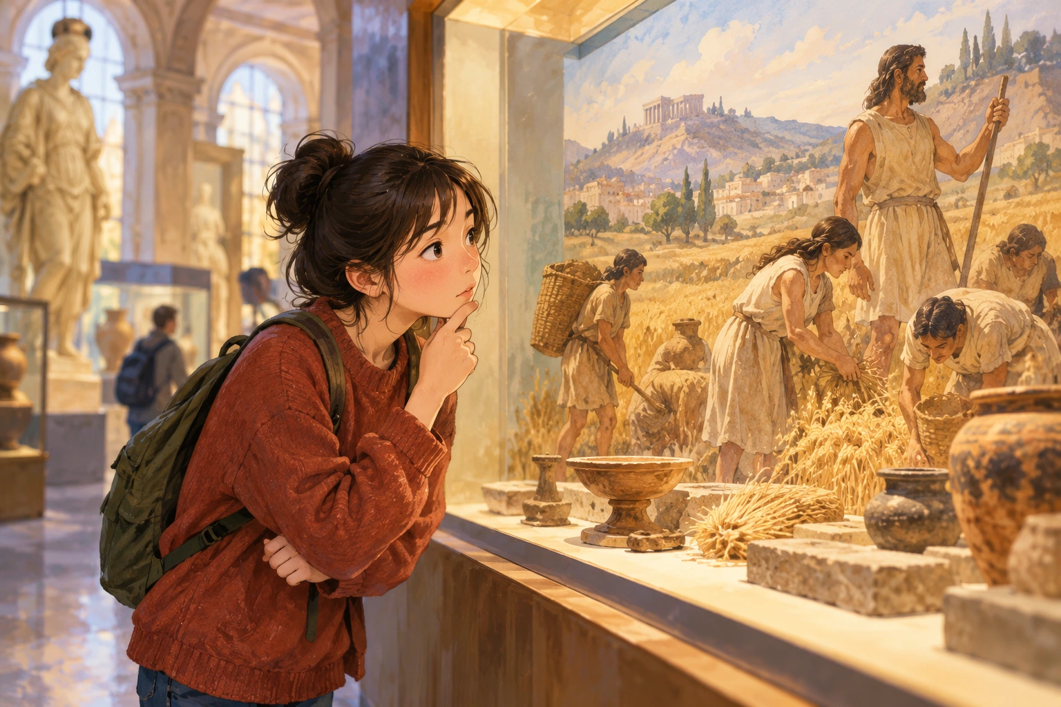 a student spotting a hidden assumption in a museum exhibit