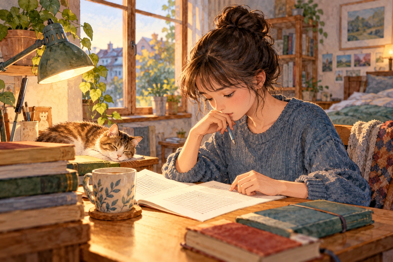 a student retesting a changed passage at a home desk a day later