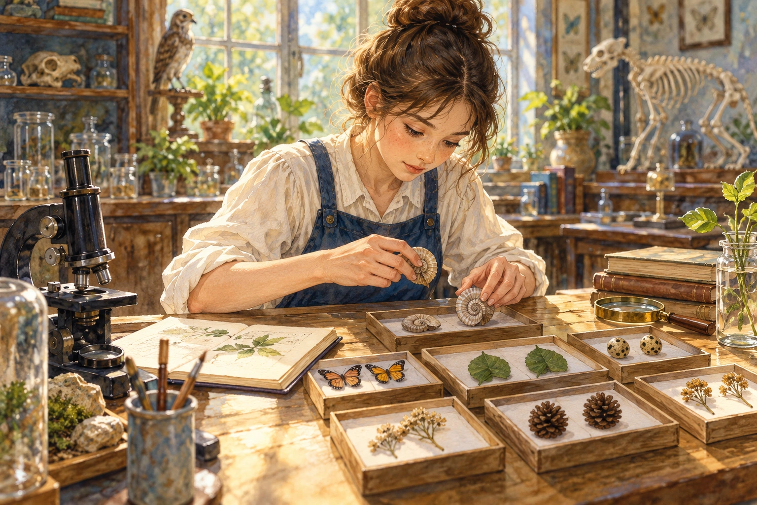 a student correcting paired specimens in a science lab